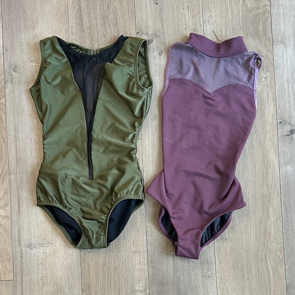 2 YL leotards - 1 five dancewear 1 no name